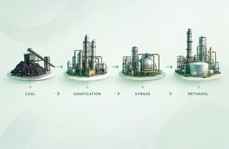 Ilustrasi alur proses batu bara, gasifikasi, syngas, hingga metanol